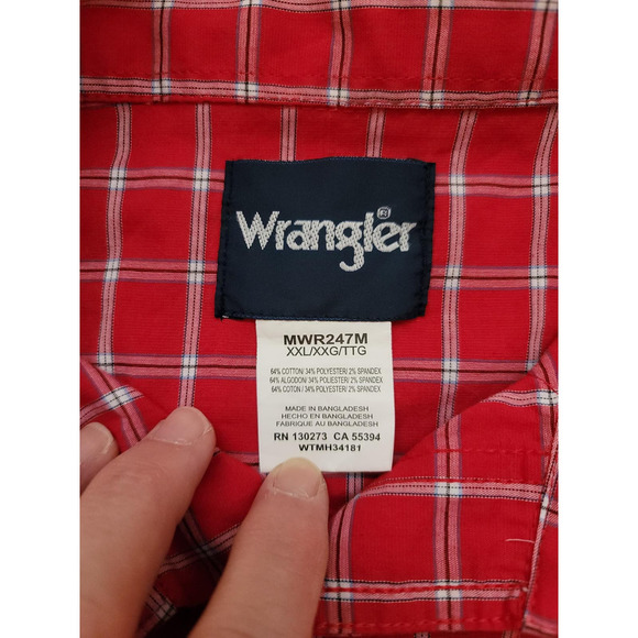 Wrangler Red and White Pearl Snap Short Sleeve XXL MWR 247M - Picture 3 of 5